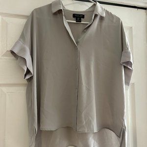 Rachel Zoe Sheer Gray Short-sleeve Blouse, Size Medium